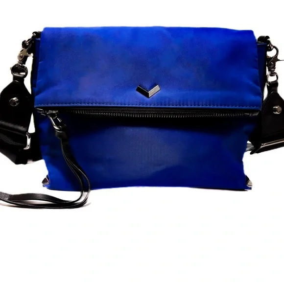 NEW - Botkier Cobalt Blue Nylon Crossbody Bag Chrome Accents & Adjustable Strap - Picture 2 of 8